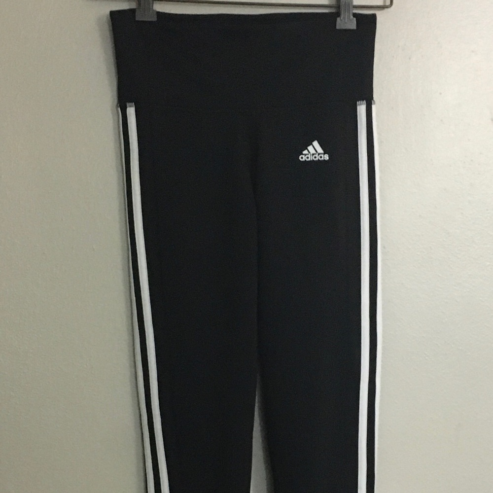 ADIDAS Womens Legging Tights size XS Black n Triple Stripe Trifoil Climate Style